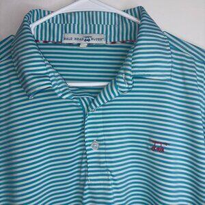 Bald Head Blues Teal White Stripe Short Sleeve Golf Performance Polo XL